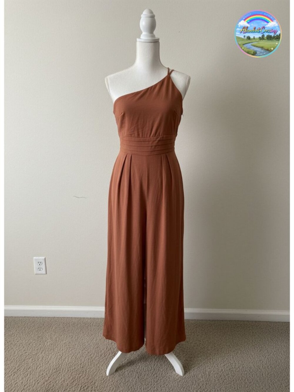 Women's Linen One Shoulder Wide Leg Jumpsuit Sleeveless High Waist